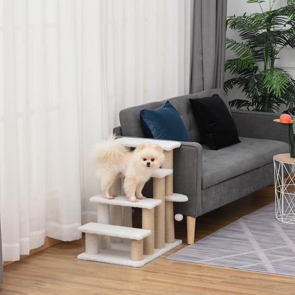 Haustiertreppe mit Kratzbaum 4-stufig Weiss