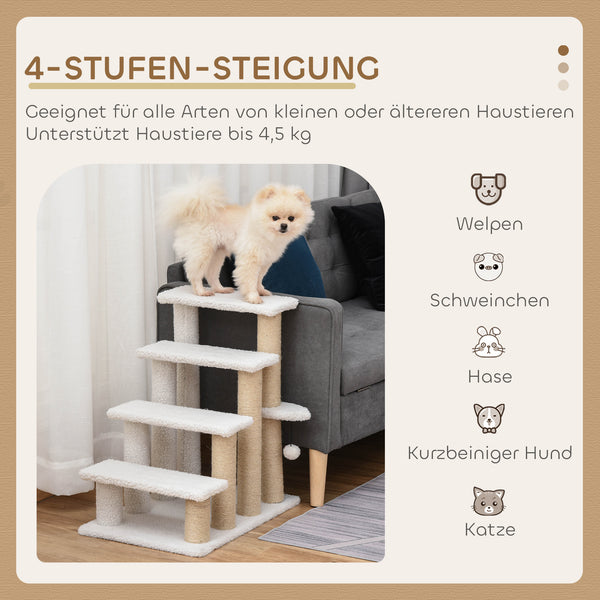Haustiertreppe mit Kratzbaum 4-stufig Weiss