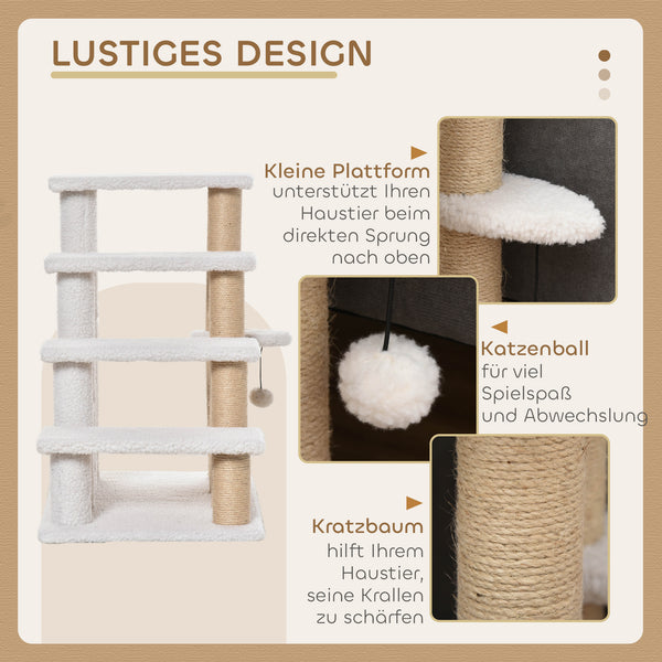 Haustiertreppe mit Kratzbaum 4-stufig Weiss