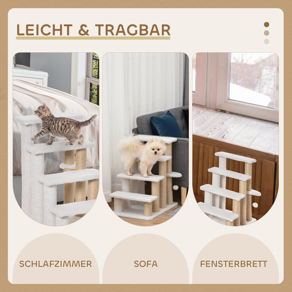 Haustiertreppe mit Kratzbaum 4-stufig Weiss