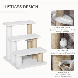Haustiertreppe mit Kratzbaum für Katzen & Hunde 3-stufig Weiss