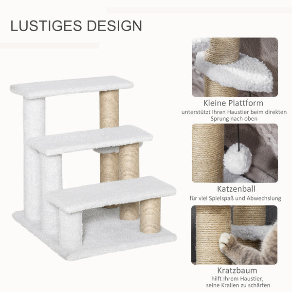 Haustiertreppe mit Kratzbaum für Katzen & Hunde 3-stufig Weiss