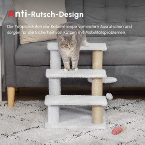 Haustiertreppe mit Kratzbaum für Katzen & Hunde 3-stufig Weiss