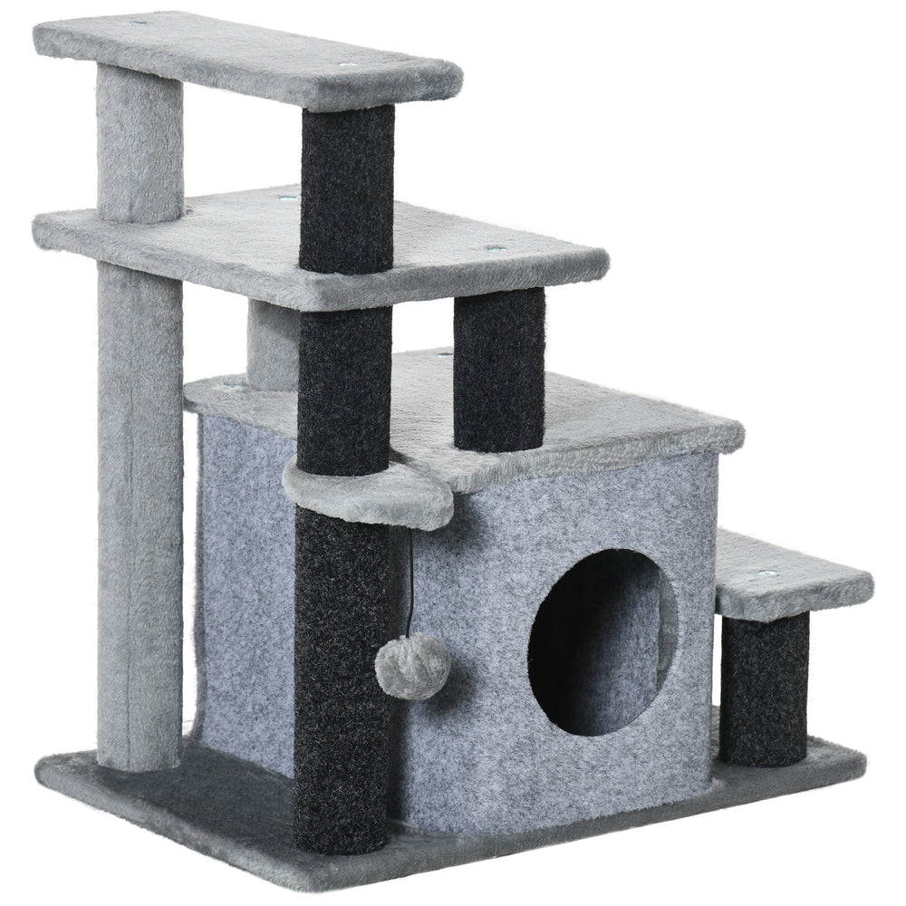 Scaletta per animali domestici con grotta per dormire, rivestimento in peluche, grigio