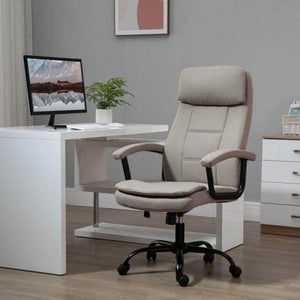 Bürostuhl höhenverstellbarer mit Massagefunktion, ergonomischer Drehstuhl Leinen-Gefühl Beige