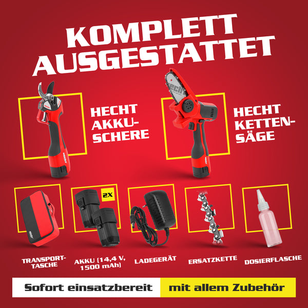 Hecht Akku Baumpflegeset FlexCut 2in1  Astschere & Mini-Kettensäge kabellos