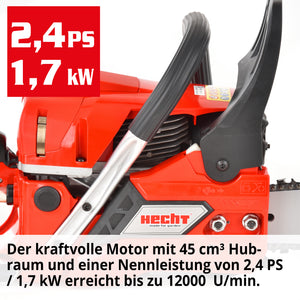 Hecht Benzin Kettensäge Motorsäge 2.4 PS Schwertlänge 45cm