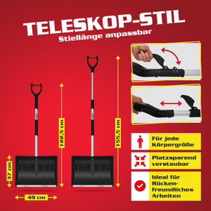 Hecht Teleskop Schneeschaufel 122–155cm – ausziehbar, ergonomische Arbeitshöhe