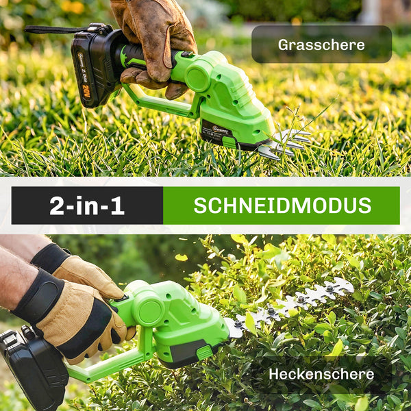 Heckenschere Strauchschere Akku elektrisch 2-in-1 20cm