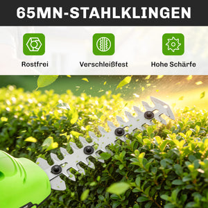 Heckenschere Strauchschere Akku elektrisch 2-in-1 20cm
