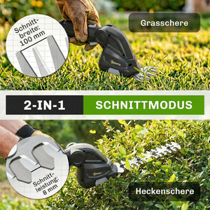 Heckenschere Strauchschere Akku elektrisch 2-in-1 mit Wechselklingen