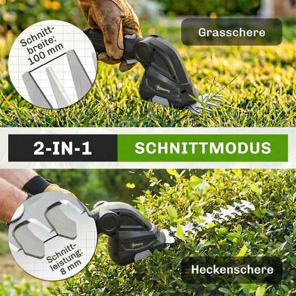 Heckenschere Strauchschere Akku elektrisch 2-in-1 mit Wechselklingen