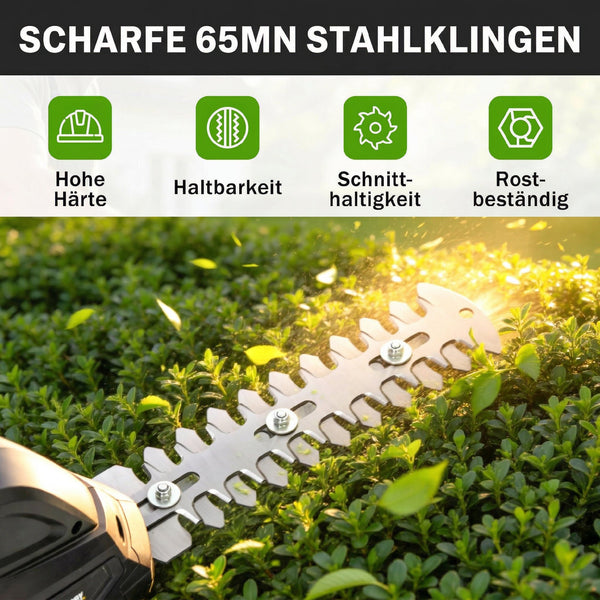 Heckenschere Strauchschere Akku elektrisch 2-in-1 mit Wechselklingen