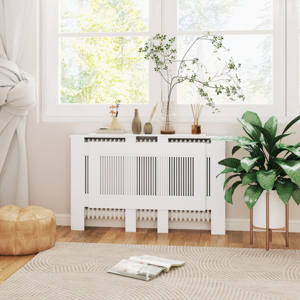 Heizkörperverkleidung verstellbar Lamellendesign MDF weiss