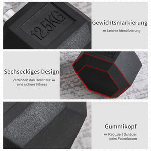 Hexagon Kurzhantel 125 kg Gusseisen & Gummi Schwarz