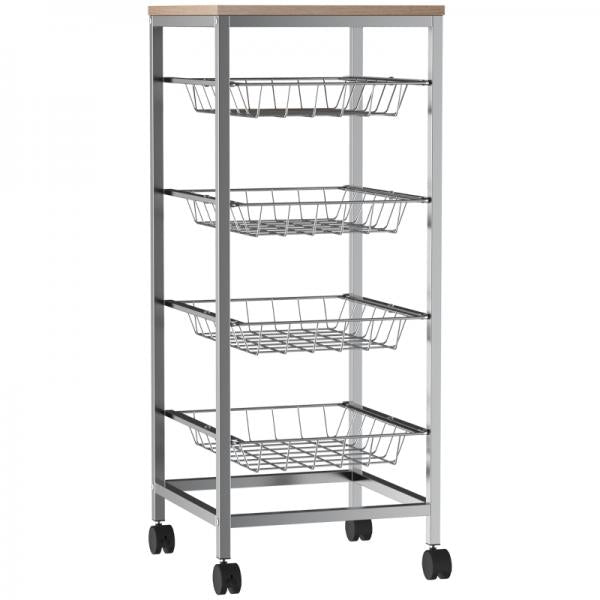 Küchenwagen Rollwagen 4-stöckig rollbar Weiss
