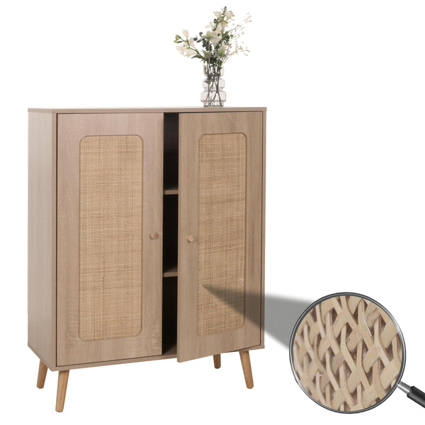 Highboard Kommode Sideboard Kubu Rattan Holz 106x80x41cm Eiche-Optik