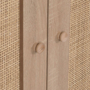 Highboard Kommode Sideboard Kubu Rattan Holz 106x80x41cm Eiche-Optik