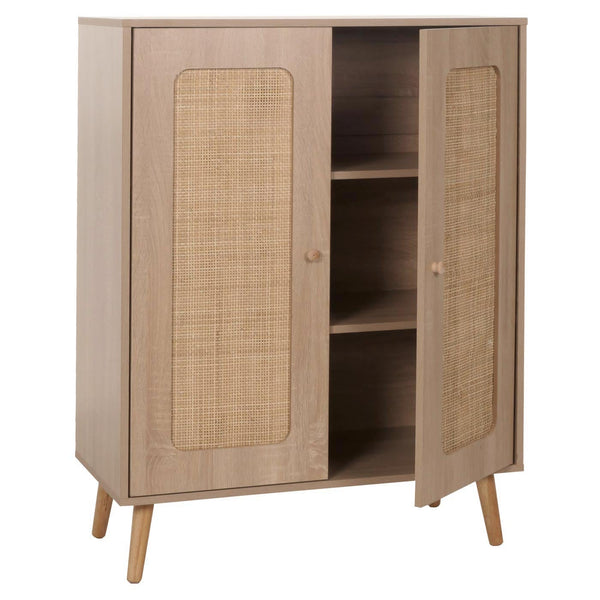 Highboard Kommode Sideboard Kubu Rattan Holz 106x80x41cm Eiche-Optik