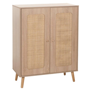Highboard Kommode Sideboard Kubu Rattan Holz 106x80x41cm Eiche-Optik