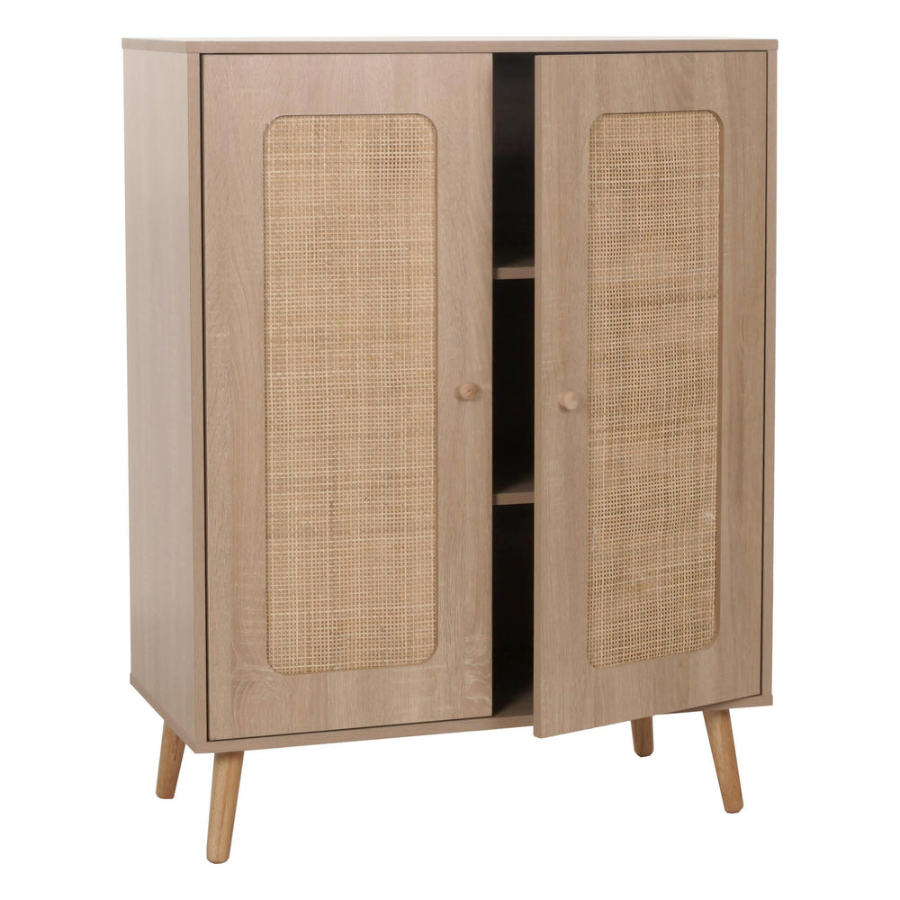 Highboard Kommode Sideboard Kubu Rattan Holz 106x80x41cm Eiche-Optik