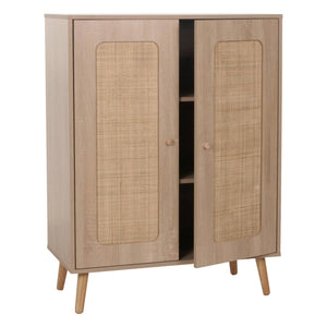 Highboard Kommode Sideboard Kubu Rattan Holz 106x80x41cm Eiche-Optik