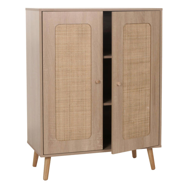 Highboard Kommode Sideboard Kubu Rattan Holz 106x80x41cm Eiche-Optik