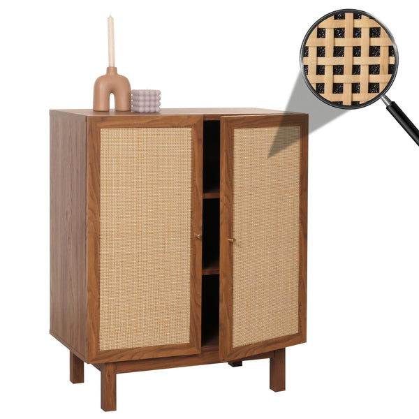 Highboard Kommode Sideboard Kubu Rattan 98x79x42cm Walnuss-Optik