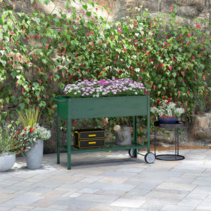 Hochbeet 109x44x80cm aus Metall mit Rädern Grün