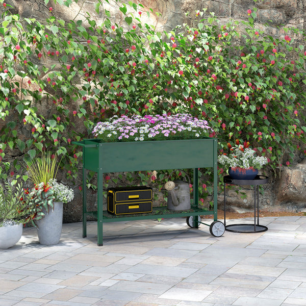 Hochbeet 109x44x80cm aus Metall mit Rädern Grün