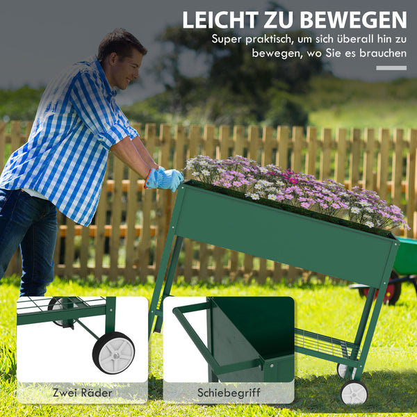 Hochbeet 109x44x80cm aus Metall mit Rädern Grün