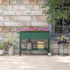 Hochbeet 109x44x80cm aus Metall mit Rädern Grün