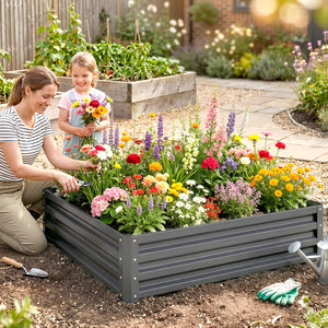 Hochbeet für Garten und Terrasse 120x120x30cm Stahl hellgrau