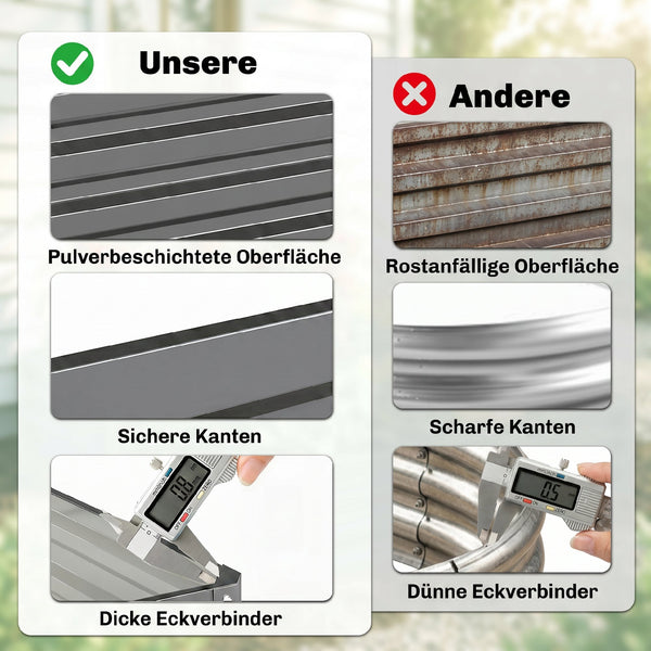 Hochbeet für Garten und Terrasse 120x120x30cm Stahl hellgrau