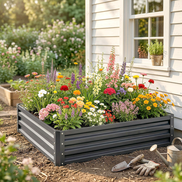 Hochbeet für Garten und Terrasse 120x120x30cm Stahl hellgrau