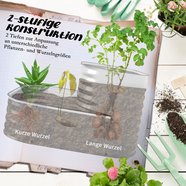 Hochbeet witterungsfest mit offenem Boden 2 Etagen Metall silber