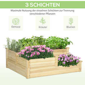 Hochbeet 3-stufig aus Tannenholz für Garten & Balkon Naturfarbe