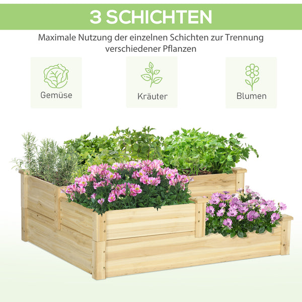Hochbeet 3-stufig aus Tannenholz für Garten & Balkon Naturfarbe