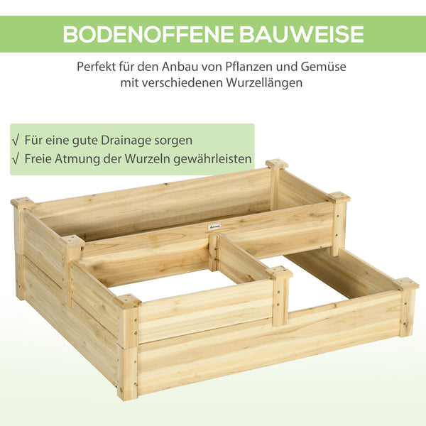 Hochbeet 3-stufig aus Tannenholz für Garten & Balkon Naturfarbe