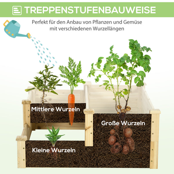 Hochbeet 3-stufig aus Tannenholz für Garten & Balkon Naturfarbe