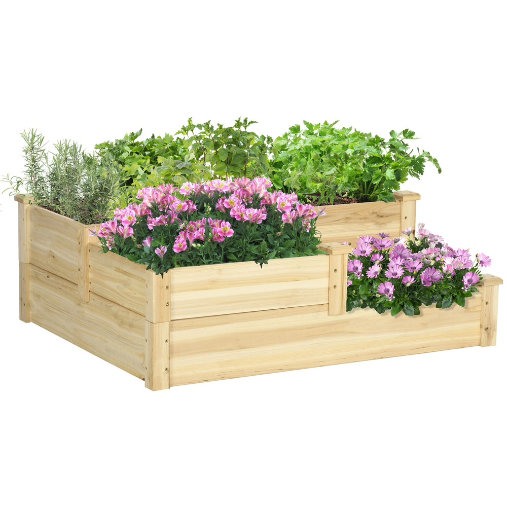 Jardinière surélevée à 3 niveaux en bois de sapin, couleur naturelle, idéale pour le jardin et le balcon.