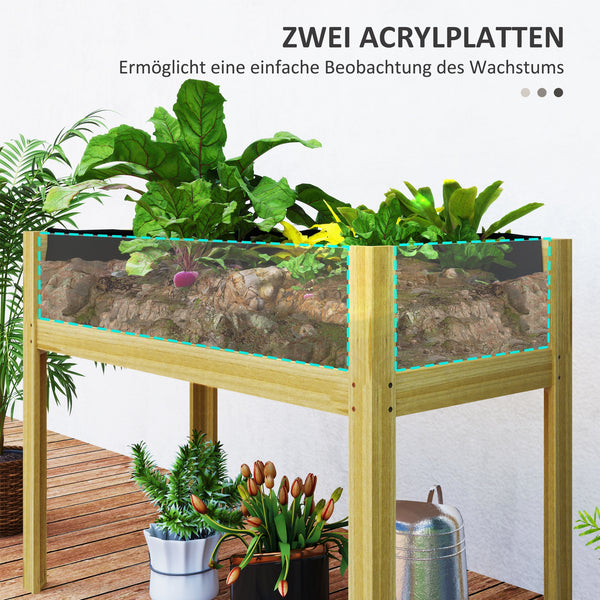 Hochbeet mit Acrylseiten und Wasserabfluss 110x50x80cm Holz