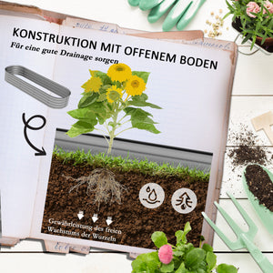 Hochbeet aus Metall mit offenem Boden 195x62x30cm Silber