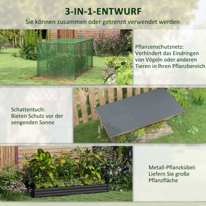 Hochbeet aus Stahl mit Vogelschutznetz 230x110x110cm Dunkelgrau