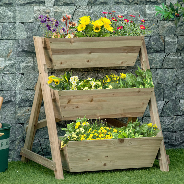 Hochbeet Blumenregal mit 3 Ablagen für Garten und Balkon aus Holz