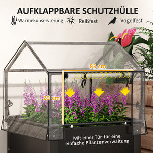 Hochbeet erhöht mit Gewächshausdach und Ablauflöchern schwarz