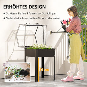 Hochbeet erhöht mit Gewächshausdach und Ablauflöchern schwarz