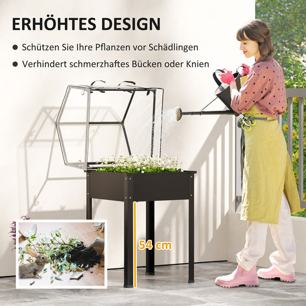Hochbeet erhöht mit Gewächshausdach und Ablauflöchern schwarz