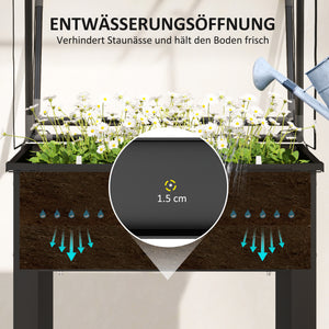Hochbeet erhöht mit Gewächshausdach und Ablauflöchern schwarz