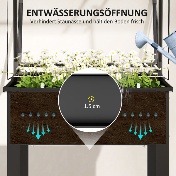 Hochbeet erhöht mit Gewächshausdach und Ablauflöchern schwarz